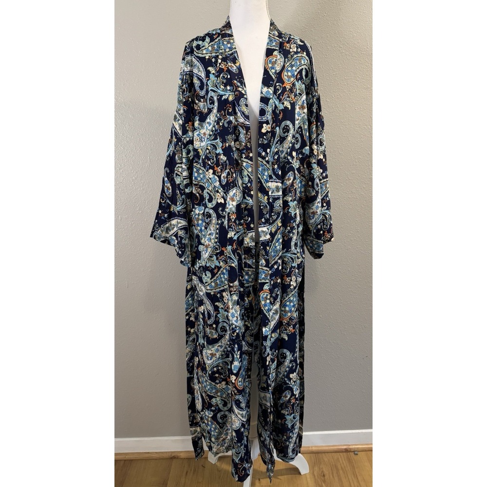 NWT Astoseu XL Blue Paisley Rayon Kimono Robe Boho Whimsigoth Lagenlook‎
